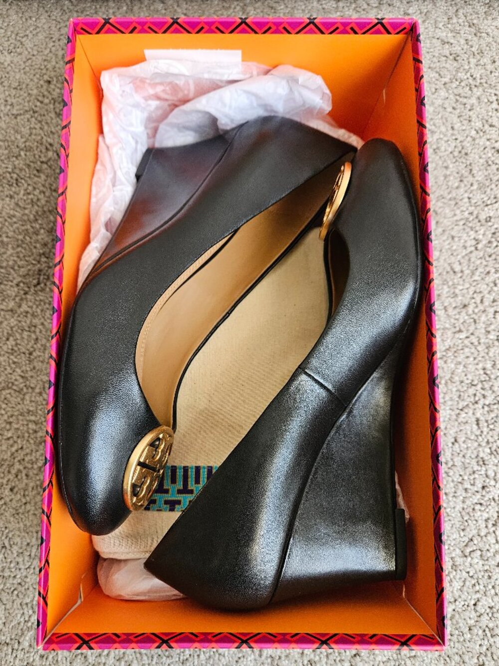 NIB Tory Burch Chelsea 65mm Wedge Pumps Black Napa Leather 8 - Picture 5 of 11